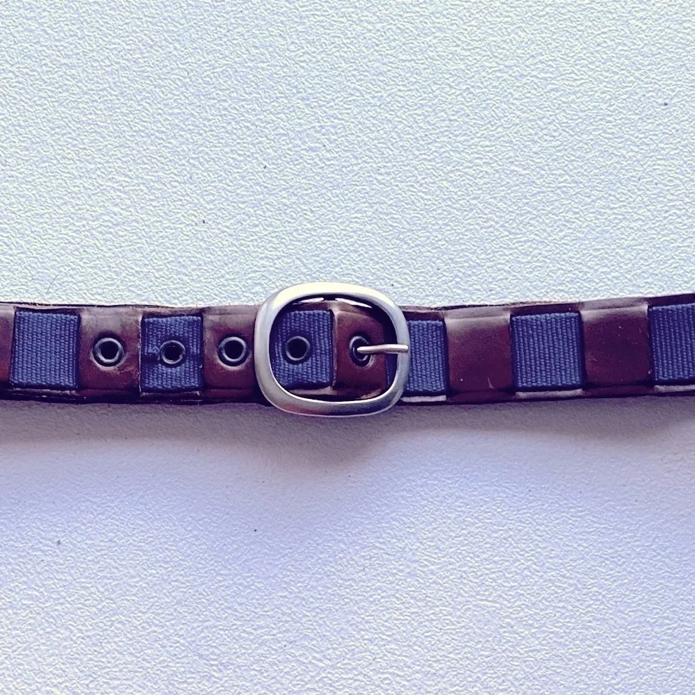 Stefano Corsini Blue Webbing Brown Leather Belt 34